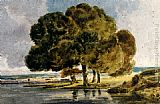 Thomas Girtin Famous Paintings - Trees On A Riverbank